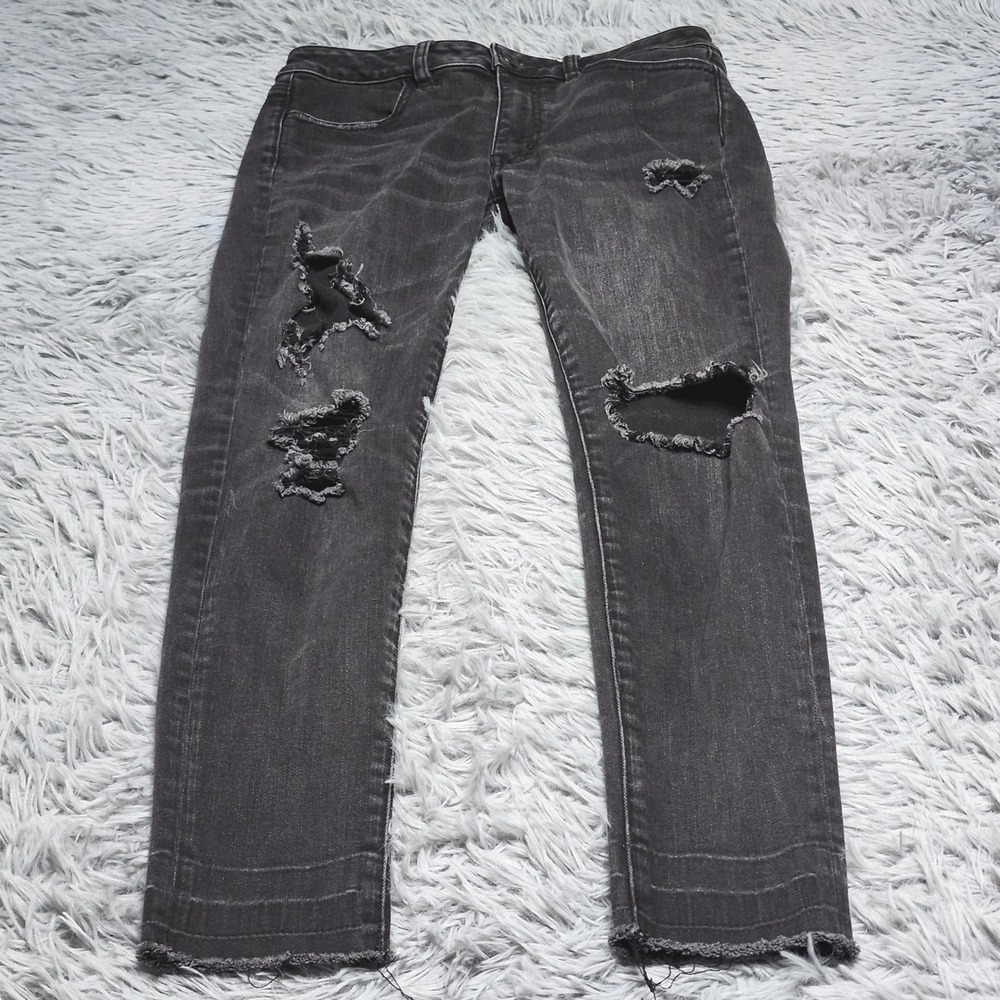 American Eagle Jegging Ankle Jeans‎ Womens 6 Long Black Distressed Denim Stretch